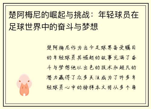 楚阿梅尼的崛起与挑战：年轻球员在足球世界中的奋斗与梦想